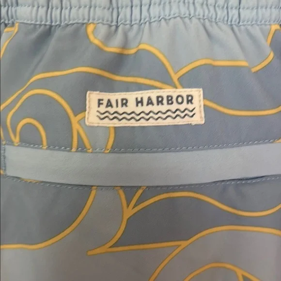 Fair Harbor Blue and Yellow Men's Swim Shorts with liner - Picture 3 of 4